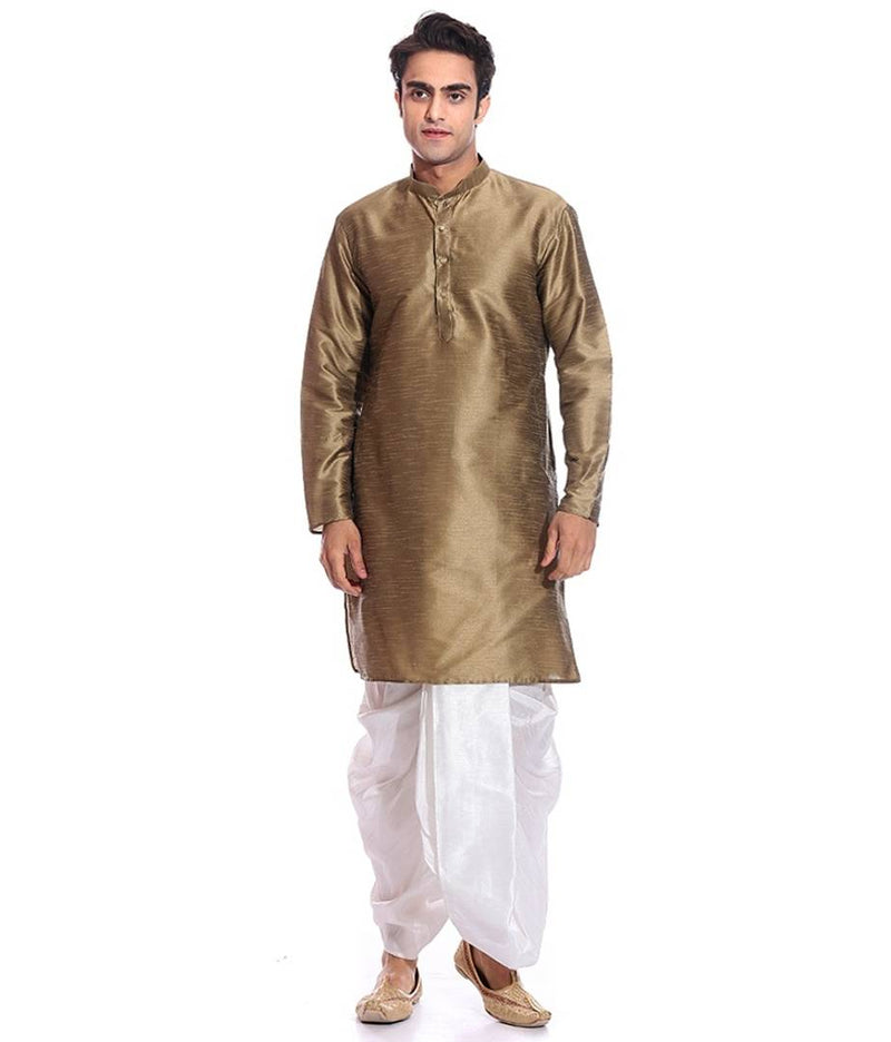 Men's Copper Gold Kurta White Dhoti