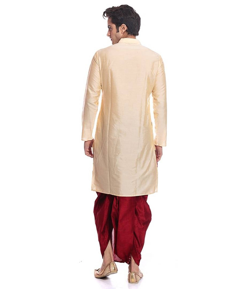Men's Gold Kurta Red Dhoti
