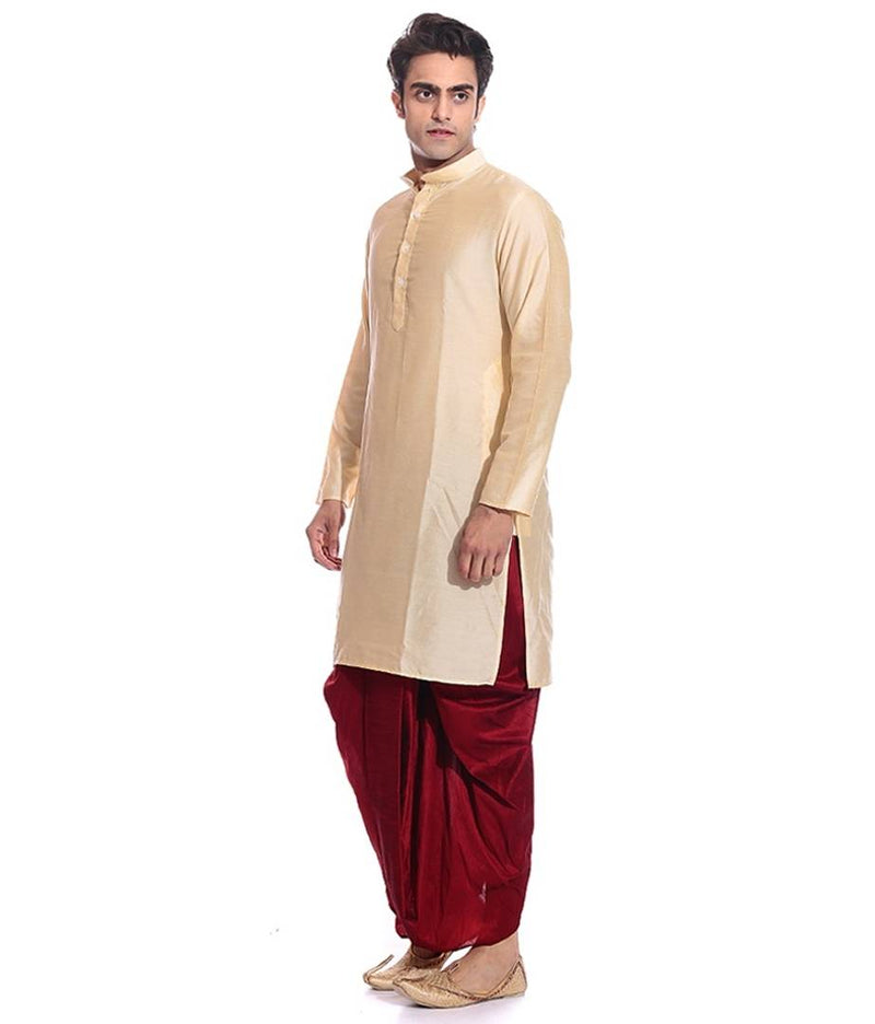 Men's Gold Kurta Red Dhoti