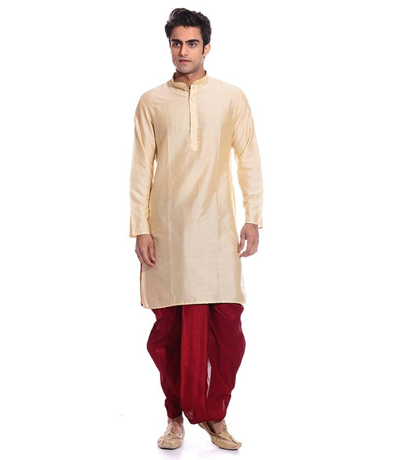 Men's Gold Kurta Red Dhoti