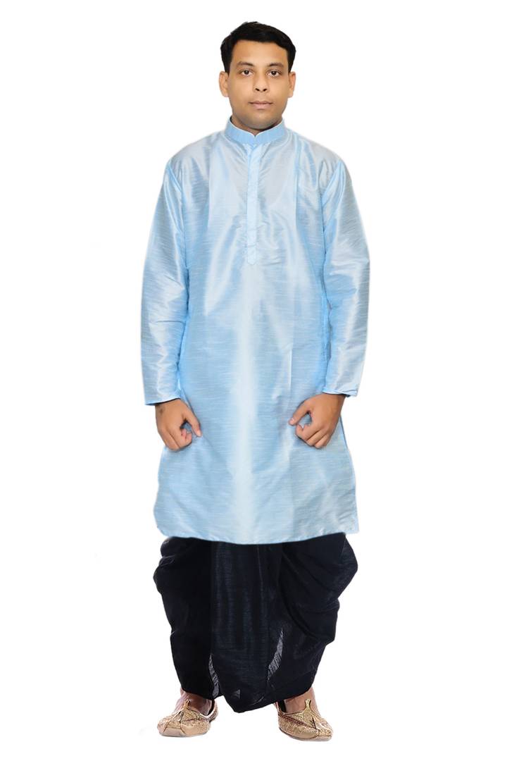 Men's Sky Blue Kurta Black Dhoti