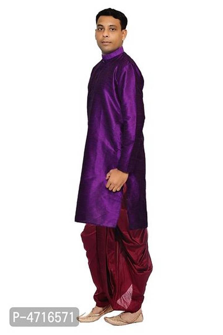 Men's Purple Kurta Maroon Dhoti
