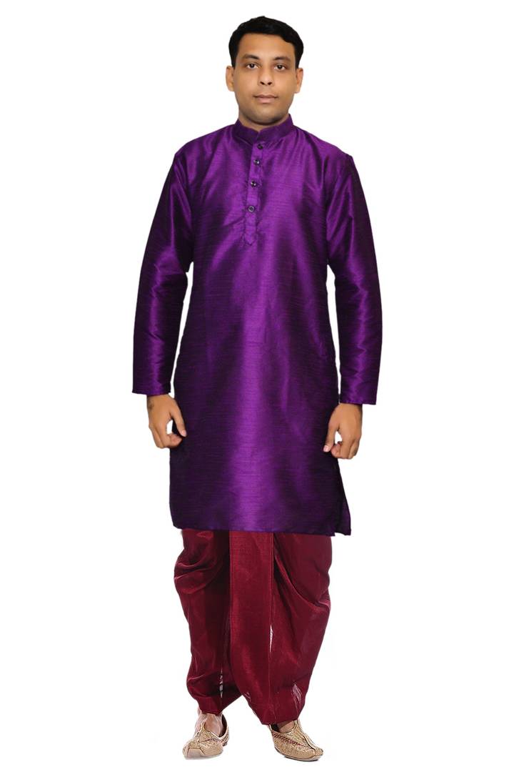 Men's Purple Kurta Maroon Dhoti
