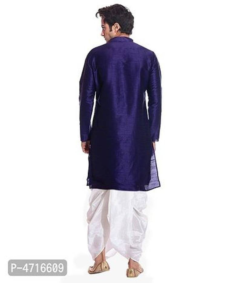 Men's Navy Blue Kurta White Dhoti