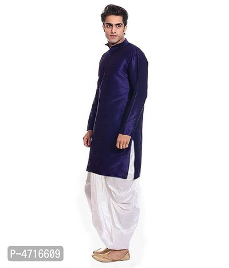 Men's Navy Blue Kurta White Dhoti