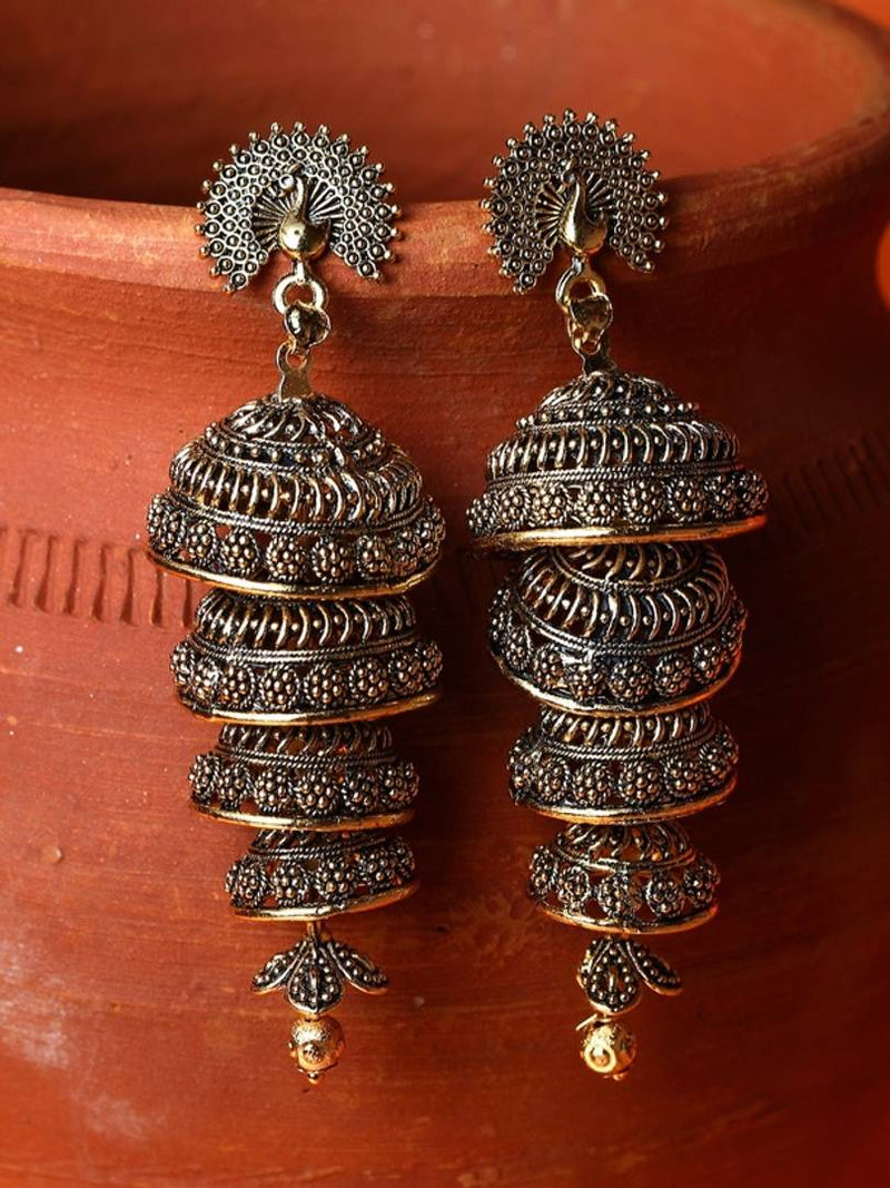 Black & Gold-Plated Enamelled Dome Shaped Jhumkas