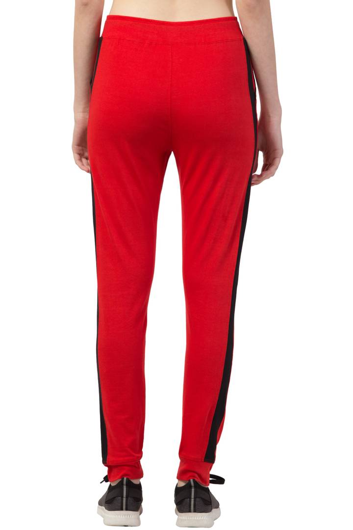 Comfy Red Cotton Solid Active Wear Trackpant For Women
