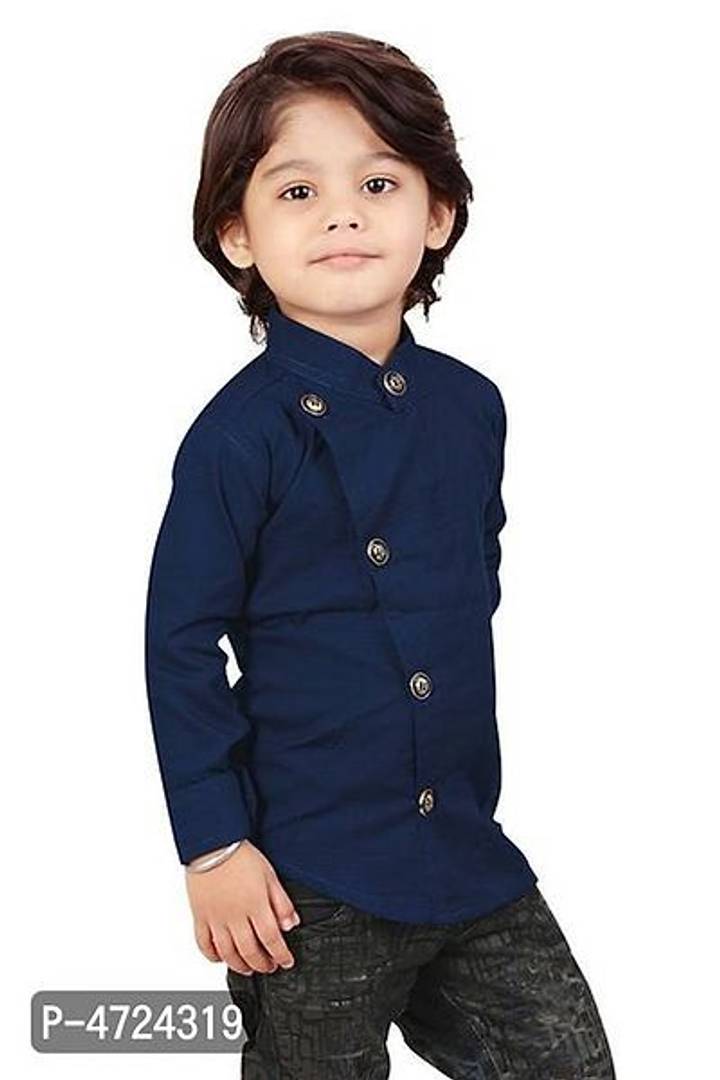 Trendy Stylish Navy Blue Cotton Solid Shirts For Boys