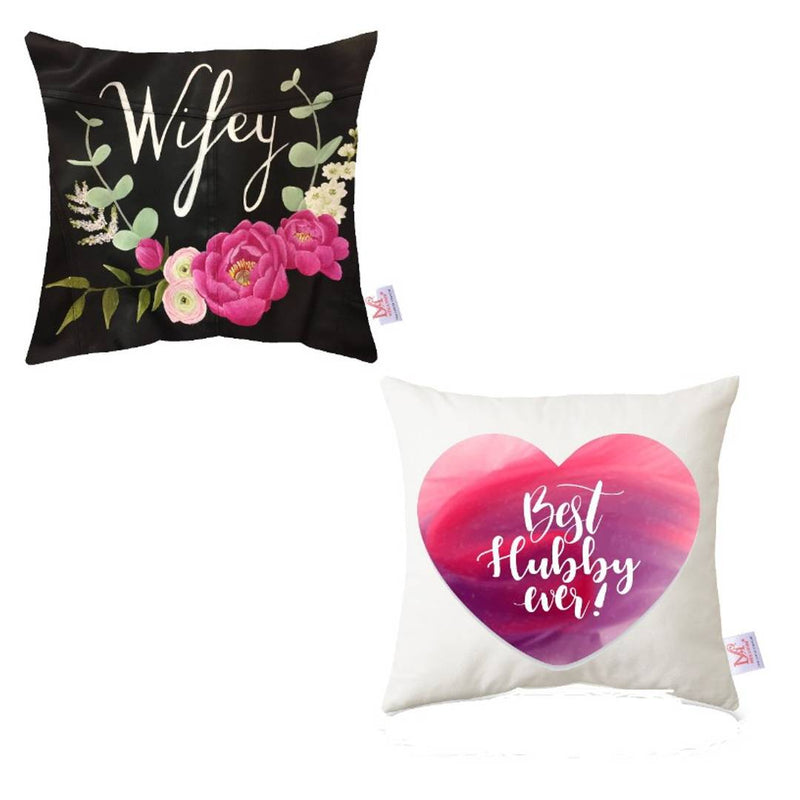 Premium Poly Crepe Satin Printed Cushion Cover With Filler ( Set Of 2 )