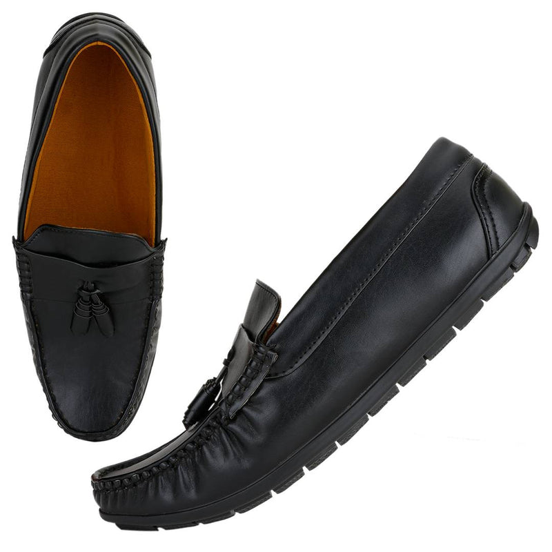 Men's Stylish Black Synthetic Leather Loafers
