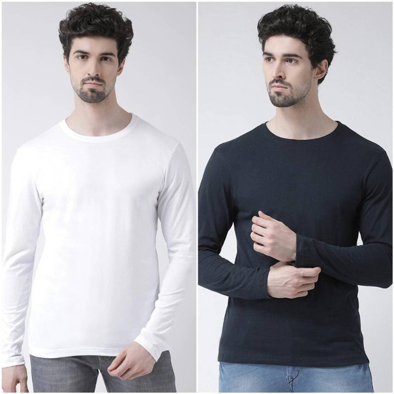 Pack of two solid T-shirts, Cotton blend, each has a round neck, and long sleeves