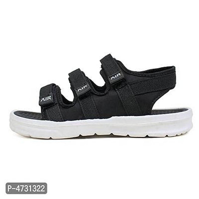Stylish EVA Sole Black  Synthetic 3 Belt Velcro Sandal For Men