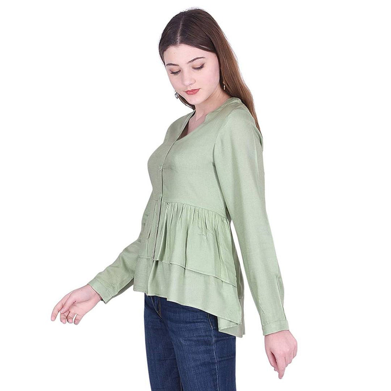 Women Green Rayon Solid Blouse Top