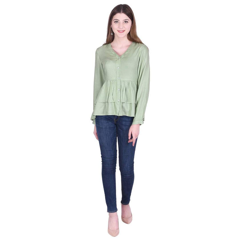 Women Green Rayon Solid Blouse Top