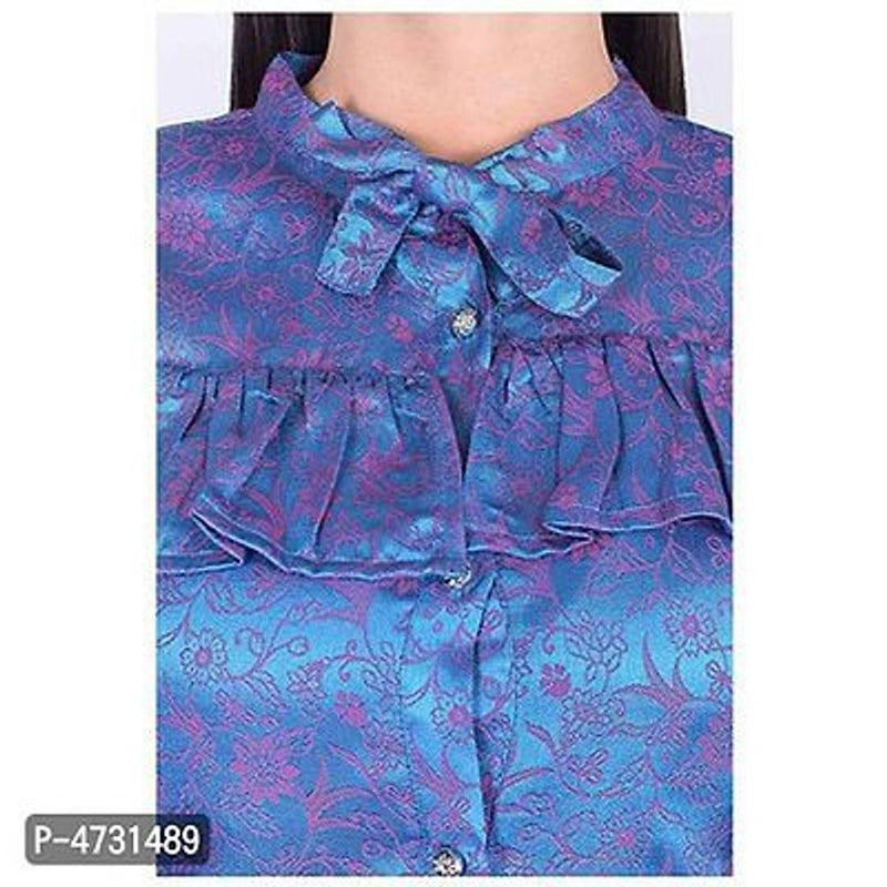 Women Blue Silk Printed Blouse Top