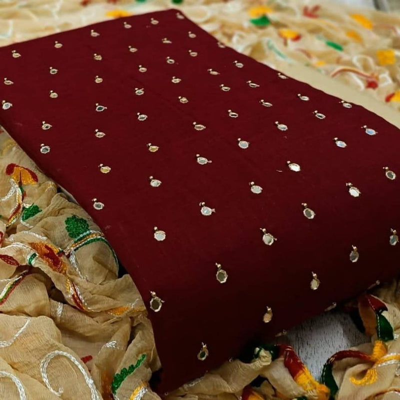 Cotton Slub Mirror Work Dress Material With Dupatta