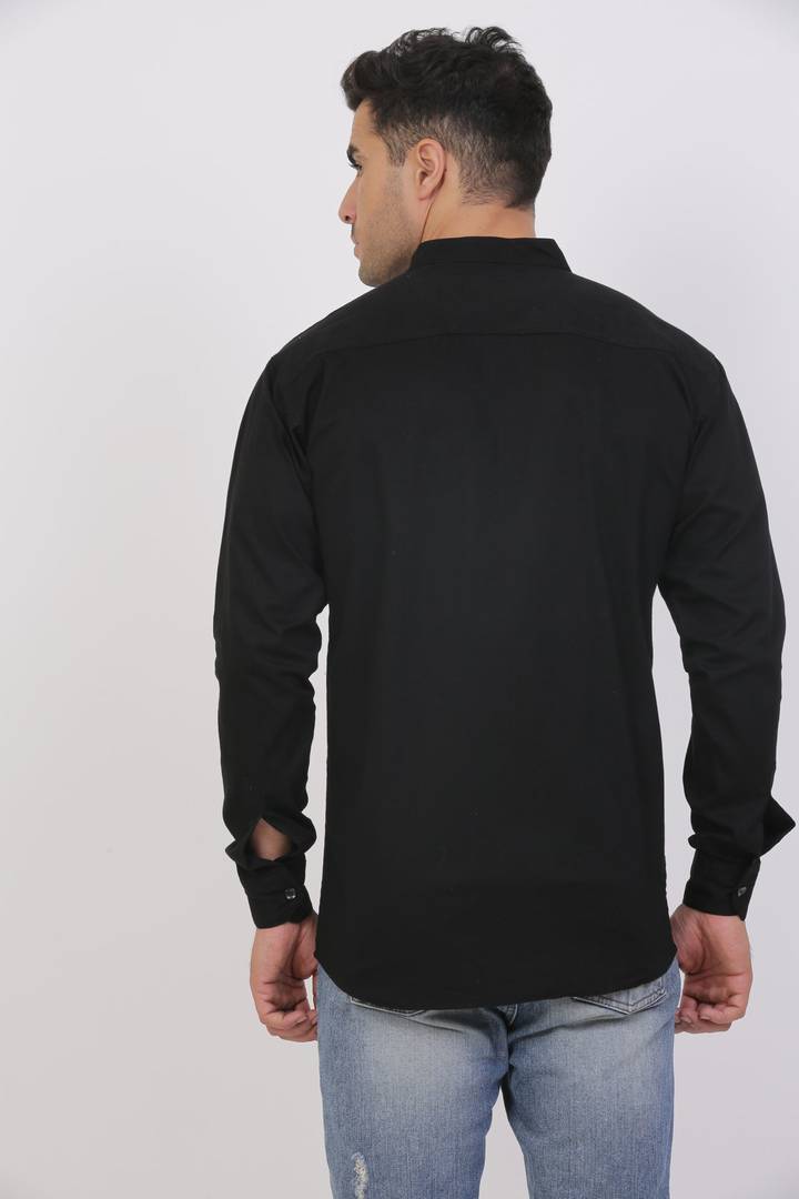 Men'S Cotton Black Mandarin Collar Full Sleeve Shirt
