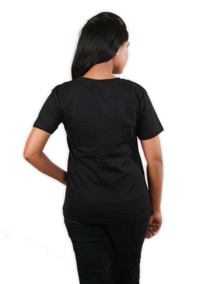 Stylish Cotton Black Printed Round Neck T-shirt For Women