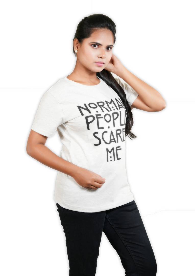 Stylish Cotton White Printed Round Neck T-shirt For Women