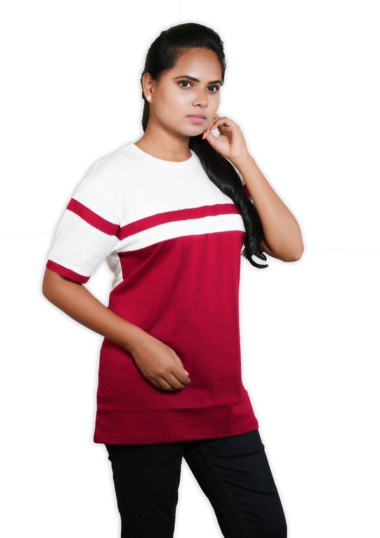 Stylish Cotton Multicolored Striped Round Neck T-shirt For Women
