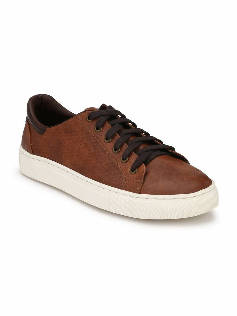 Men's Stylish and Trendy Tan Solid Synthetic Leather Casual Sneakers