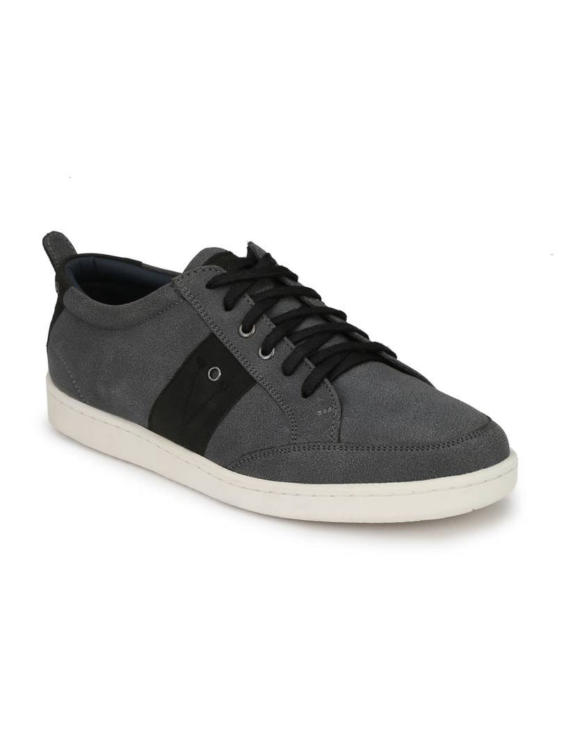 Men's Stylish and Trendy Grey Self Design Synthetic Leather Casual Sneakers