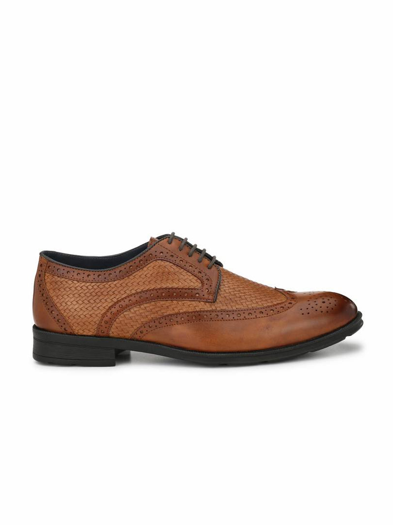 Men's Stylish and Trendy Tan Textured Synthetic Leather Formal Derbys Shoes