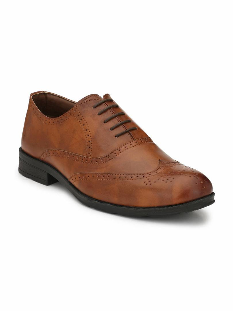 Men's Stylish and Trendy Tan Textured Synthetic Leather Formal Oxfords Shoes