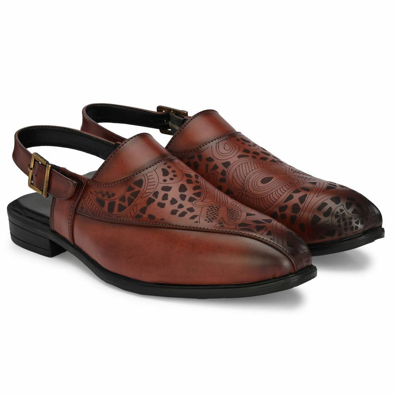 Men's Stylish and Trendy Maroon Textured Synthetic Leather Casual Peshawari Sandal