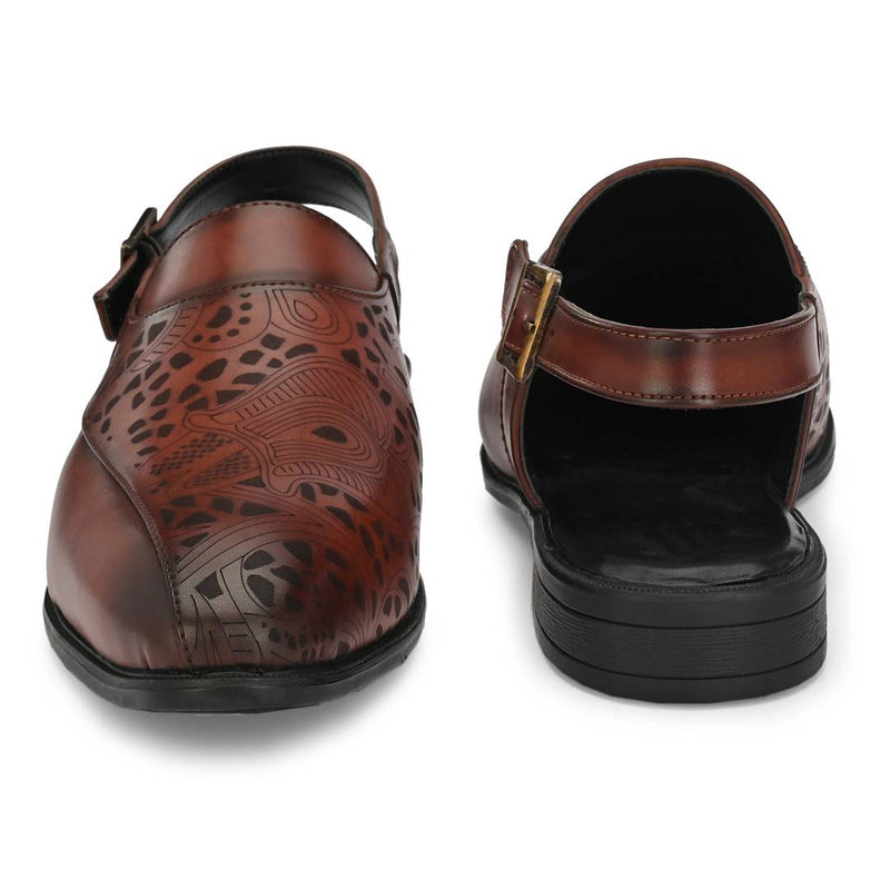 Men's Stylish and Trendy Maroon Textured Synthetic Leather Casual Peshawari Sandal
