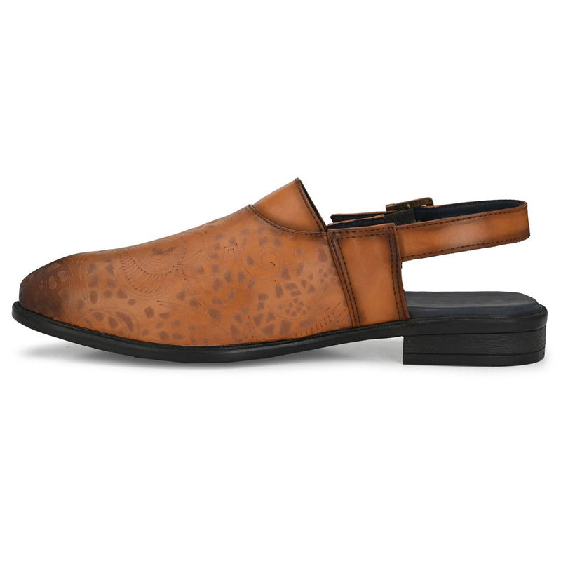 Men's Stylish and Trendy Tan Textured Synthetic Leather Casual Peshawari Sandal