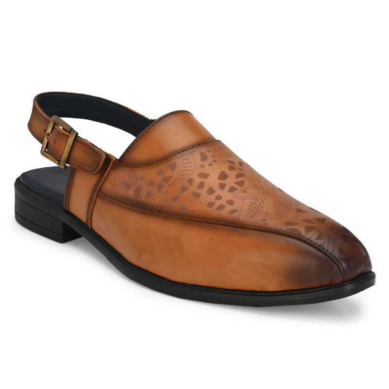 Men's Stylish and Trendy Tan Textured Synthetic Leather Casual Peshawari Sandal