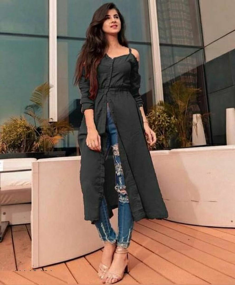 Rayon Solid A-Line Self Pattern Kurta