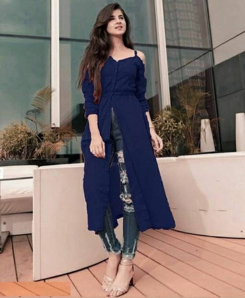 Rayon Solid A-Line Self Pattern Kurta