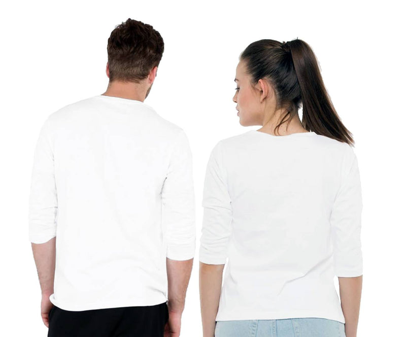 Couples White Digital Printed Cotton Blend Full Sleeves Round Neck Tees (Pack of 2)