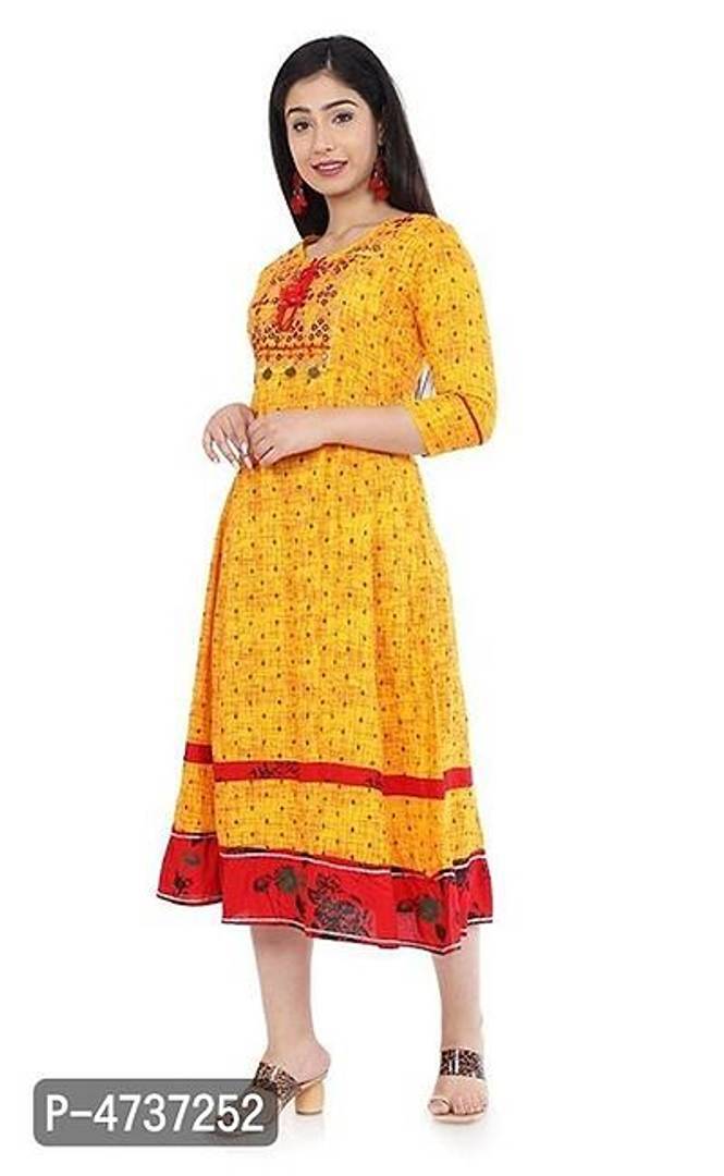 Stylish Rayon Yellow Embroidered Anarkali Kurta For Women