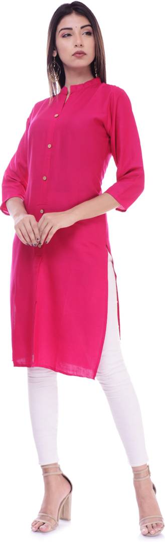 Stylish Pink Cotton Rayon Blend Solid Kurta For Women