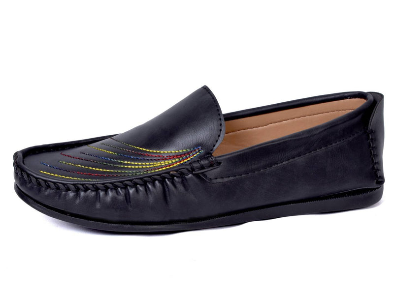 Men's Stylish and Trendy Black Embroidered Synthetic Leather Casual Loafers