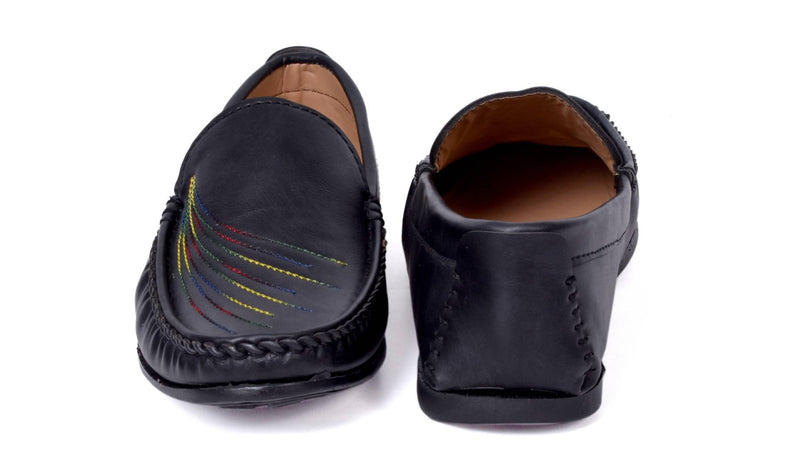 Men's Stylish and Trendy Black Embroidered Synthetic Leather Casual Loafers