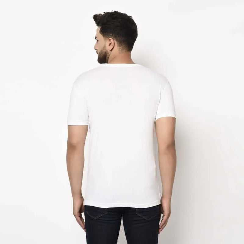 White Printed Cotton Round Neck Tees For Men