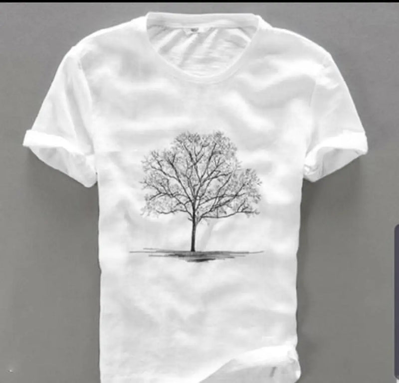 White Printed Cotton Round Neck Tees For Men