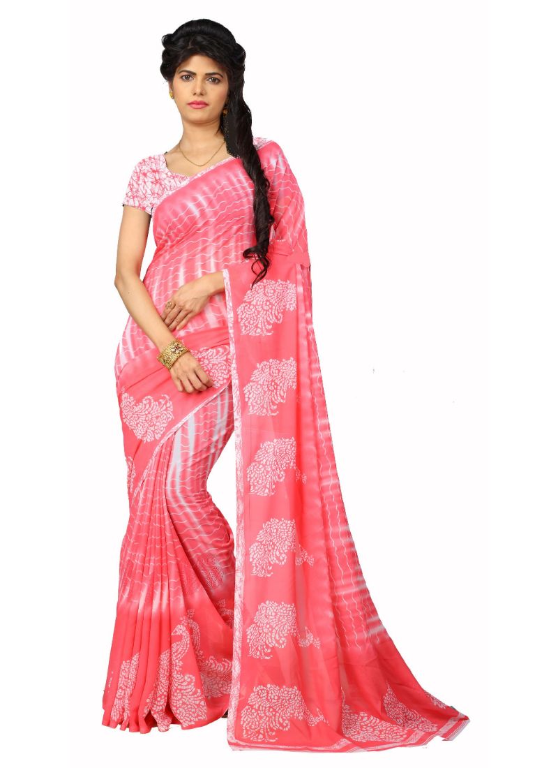 Rose Color Faux Georgette  Saree