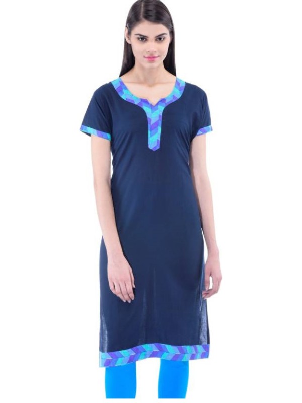 Women’s  Printed Navy Blue Straight  Kurta