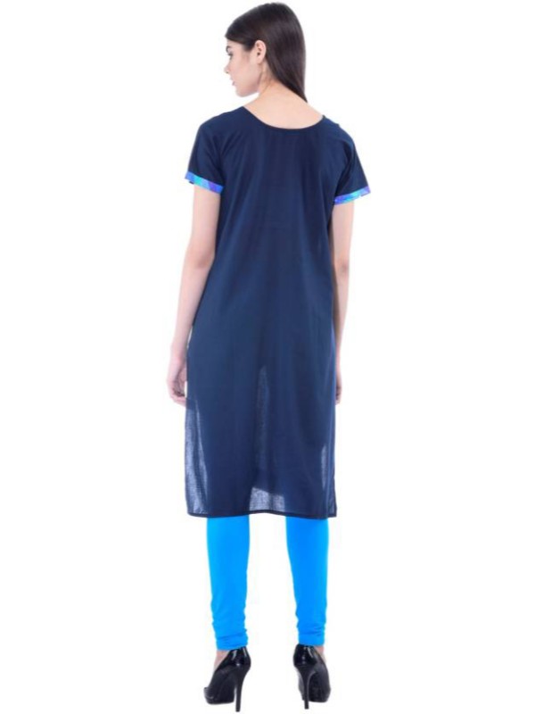 Women’s  Printed Navy Blue Straight  Kurta