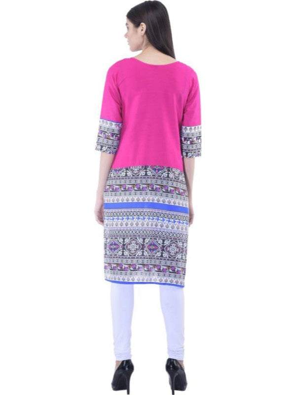 Women’s  Pink Printed  Straight Kurti With 3/4th Sleeves