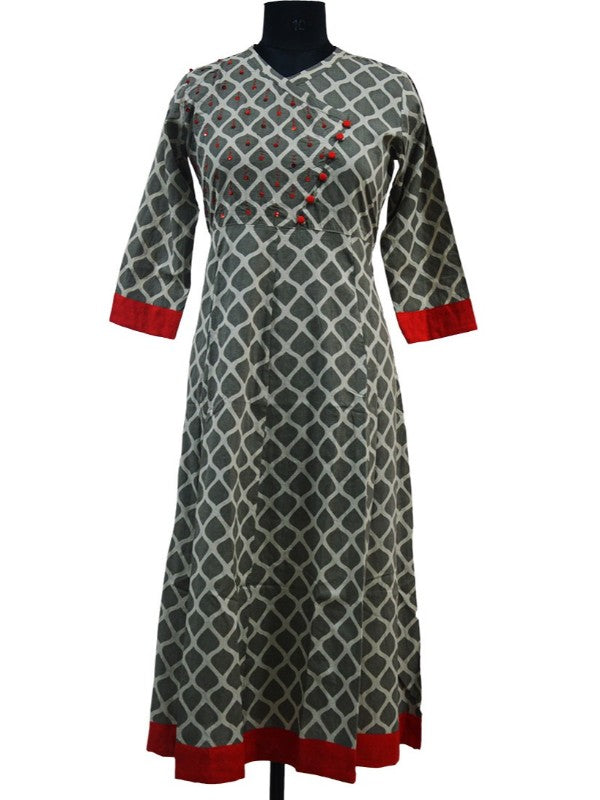 Long Kurti With Cotton A Line Hand Work Embroidery Done