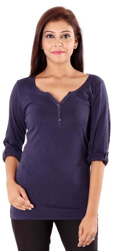 Cotton Solid 3/4 Sleeve Top
