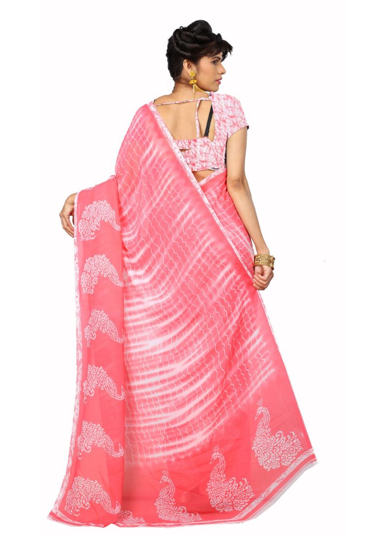 Rose Color Faux Georgette  Saree