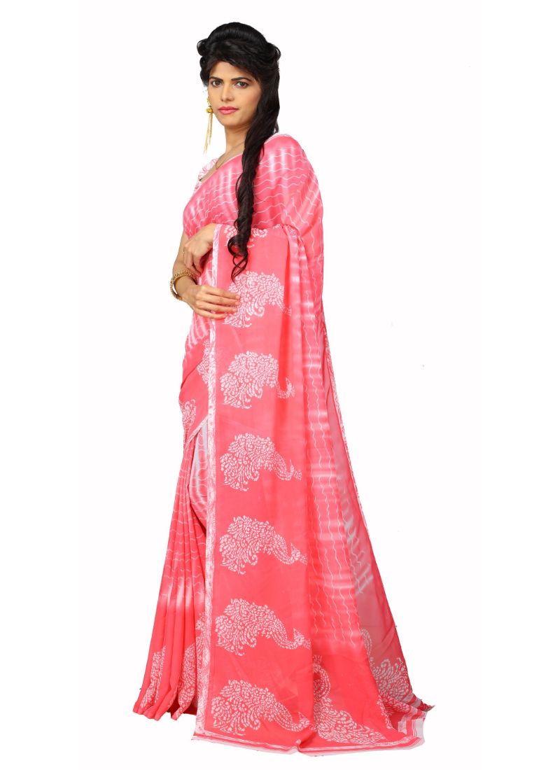 Rose Color Faux Georgette  Saree