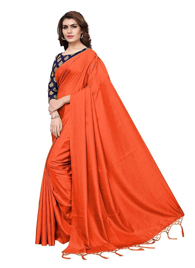 Generic Women's Zoya Silk Saree (Orange, 5-6 Mtrs)